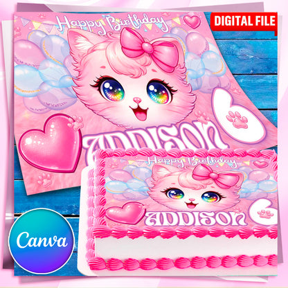 Kitten Birthday Cake Topper – Personalized Edible Image with Name & Age