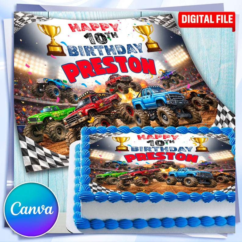 Large monster truck cake topper size for kids birthday cake