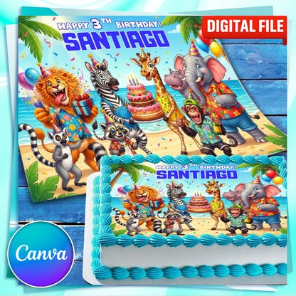 Safari Birthday Cake Topper – Edible Image with Name for Birthday Party