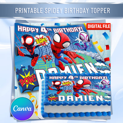 Spidey Birthday Cake Topper – Edible Image for Kids Party – Superhero Spider Theme – Wafer, Sugar Sheet, Chocotransfer