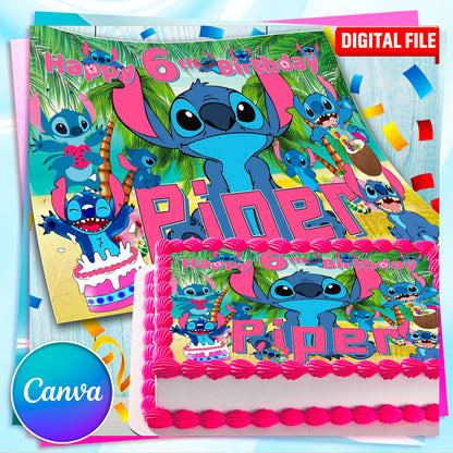 Stitch Birthday Cake Topper – Edible Image for Kids Party – Blue Alien Theme – Wafer, Sugar Sheet, Chocotransfer