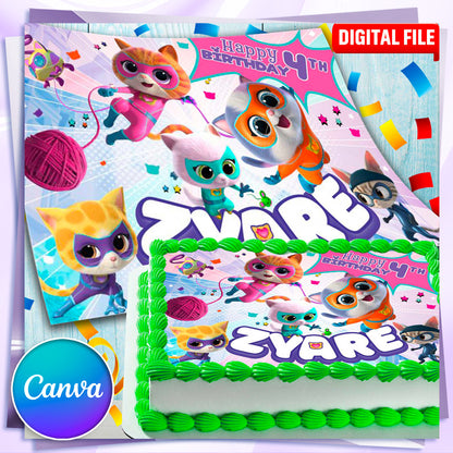 SuperKitties Birthday Cake Topper – Edible Image for Kids Party Cake Decoration