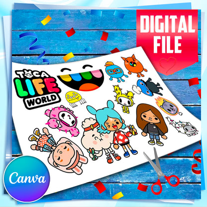 Toca Life Edible Cake Toppers - Precut on Wafer Paper, Sugar Sheet, or without cutting Chocotransfer (Set of 13)