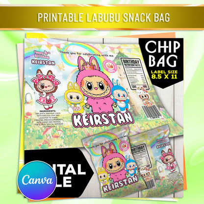Labubu Party Snack Bags - Personalized Birthday Favors - Custom Treat Bags for Kids Celebrations