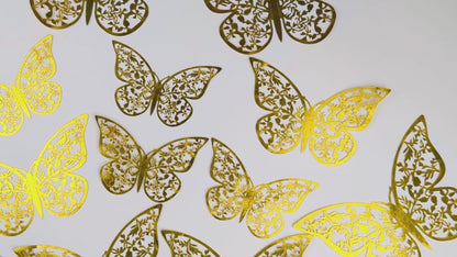 Gold Butterfly Cake Toppers – Set of 12 Decorative Butterflies for Birthday Party Cakes and Supplies