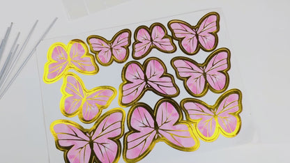 10pcs Pink & Gold Butterfly Cake Toppers - Princess Girl Party Decor for Birthday, Wedding, Baby Shower, Gender Reveal, and Special Events