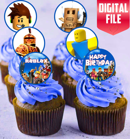 24 Roblox Edible Cupcake Toppers – Precut on Wafer Paper, Sugar Sheet, or Uncut Chocotransfer