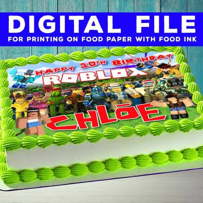 Roblox Birthday Themed Edible Cake Topper – Rectangular Design – Wafer Paper, Sugar Sheet, Chocotransfer