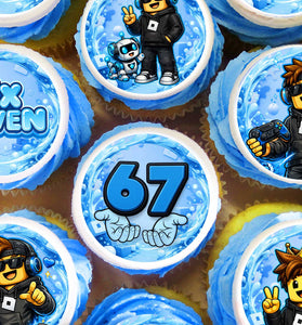 Six Seven gamer edible cupcake toppers blue 24 precut circles for gaming birthday party
