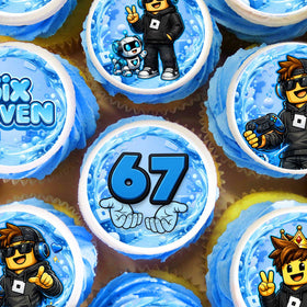 Six Seven gamer edible cupcake toppers blue 24 precut circles for gaming birthday party