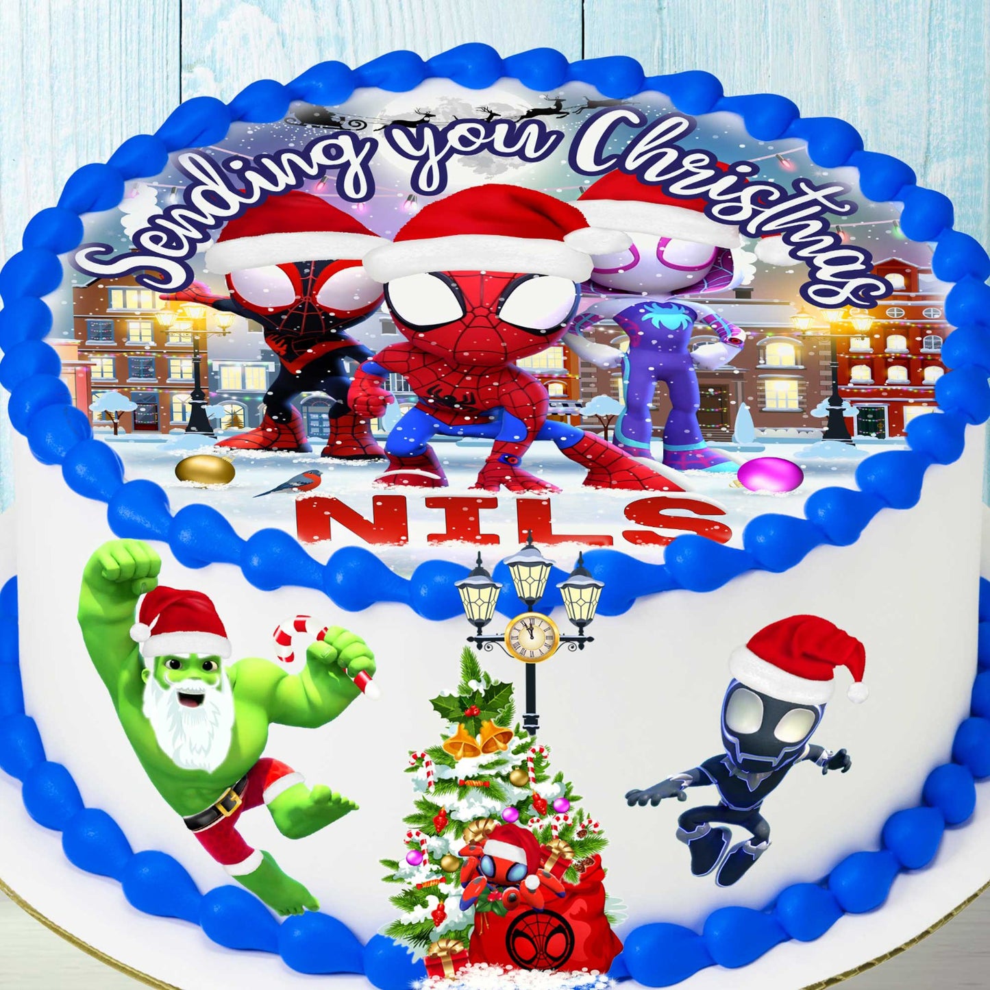 Spidey Christmas cake topper – edible image sheet