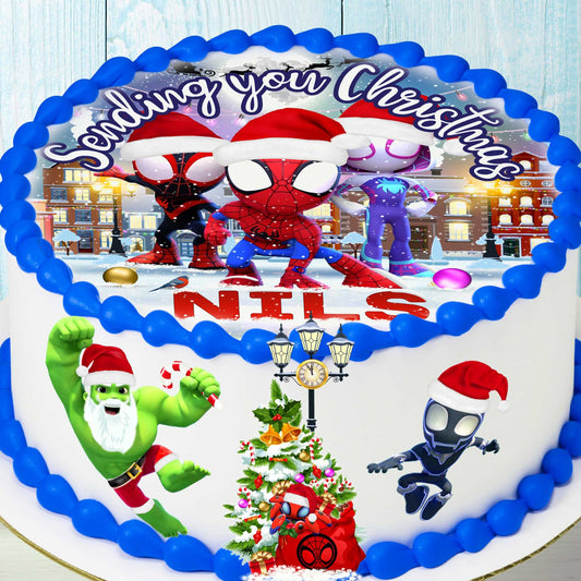 Spidey Christmas cake topper – edible image sheet