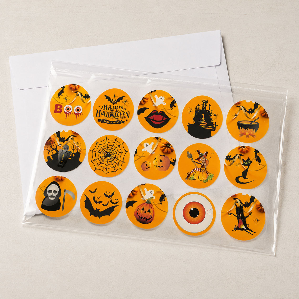 Graveyard Halloween edible cake toppers packaged flat in a protective sleeve, ready for shipping