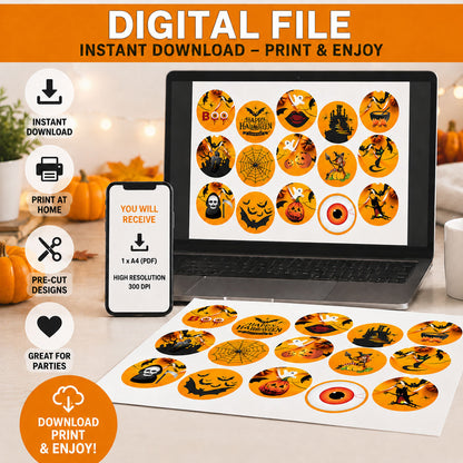 Digital file option for graveyard Halloween edible cake toppers, instant download to print at home