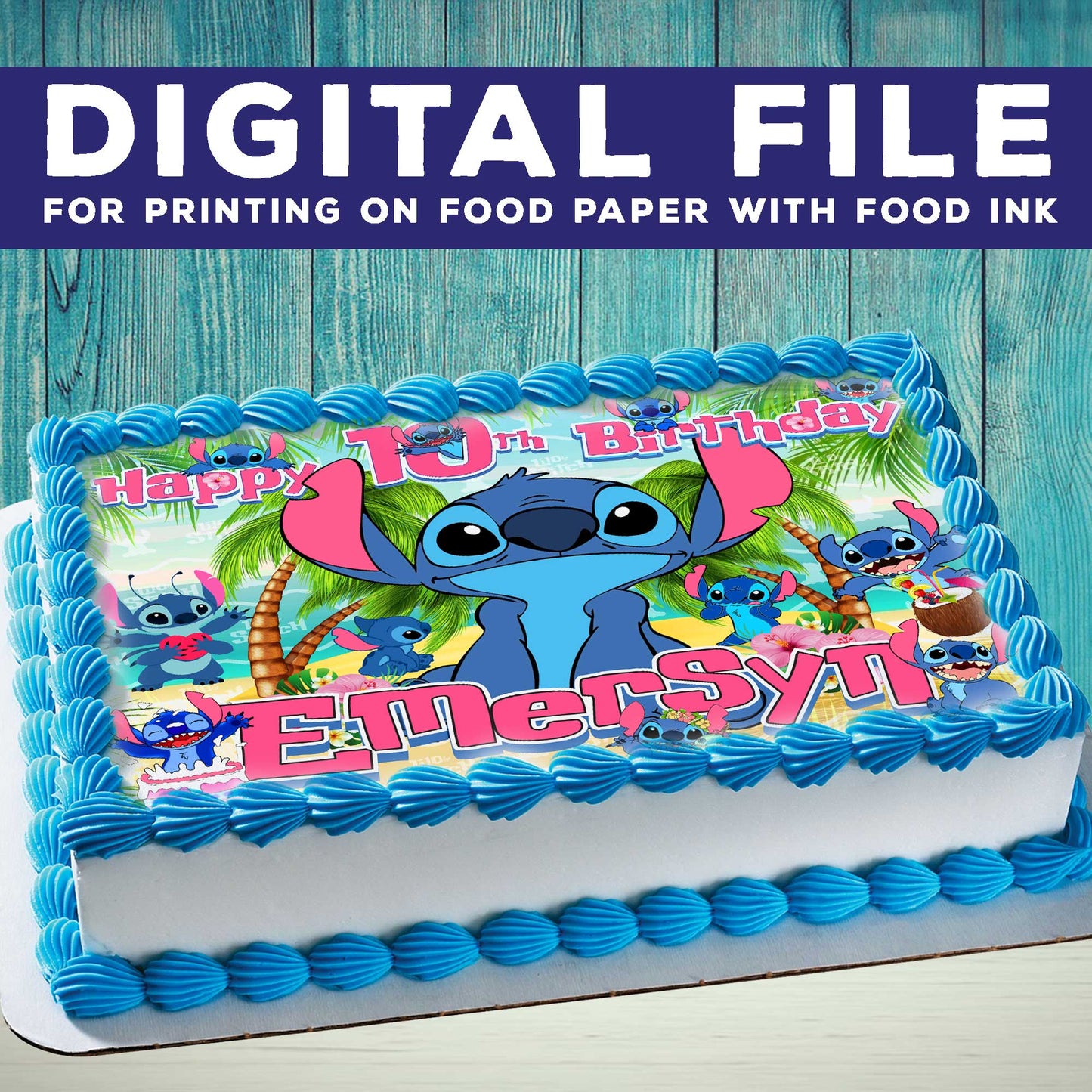 Stitch Birthday Cake Topper – Edible Image for Kids Party – Blue Alien Theme – Wafer, Sugar Sheet, Chocotransfer