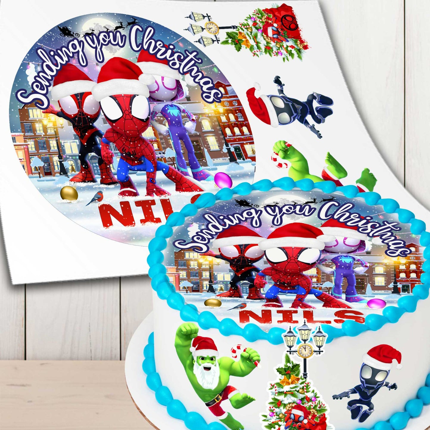 Spidey Christmas edible toppers – set of 4 precut designs