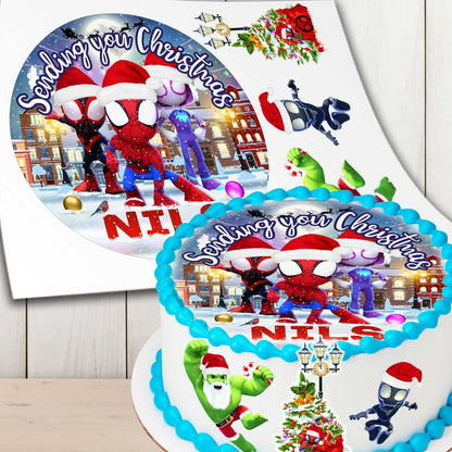 Spidey Christmas edible toppers – set of 4 precut designs