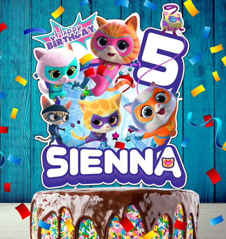 Personalized SuperKitties Cake Topper - The Perfect Addition to Your CatNap Themed Party!