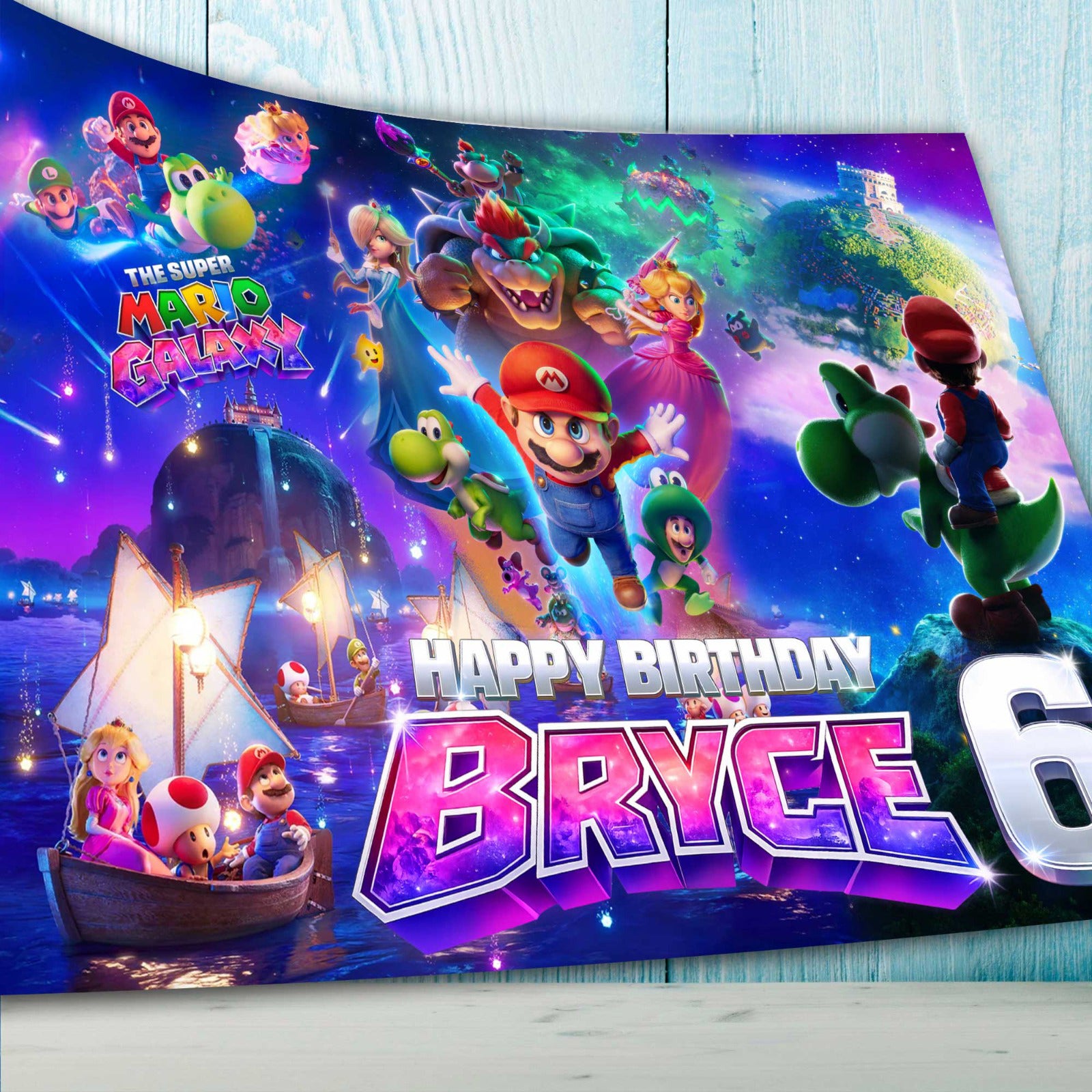 Super Mario Galaxy personalized edible cake topper sheet with name and age for birthday cake