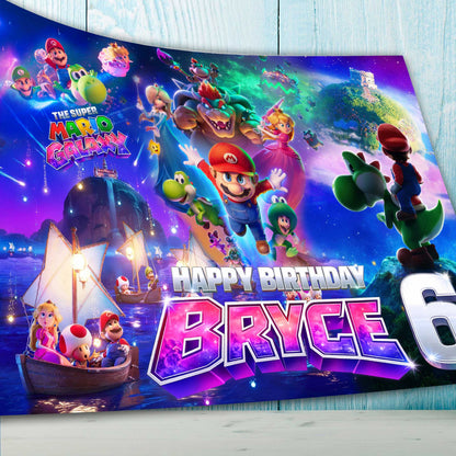 Super Mario Galaxy personalized edible cake topper sheet with name and age for birthday cake