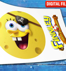 SpongeBob Pirate Round cake topper digital file – custom name and age for birthday cake