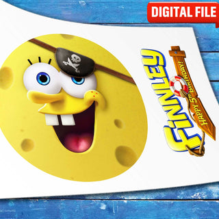 SpongeBob Pirate Round cake topper digital file – custom name and age for birthday cake