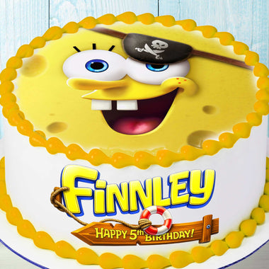 SpongeBob pirate round cake topper with personalized name and age for birthday cake