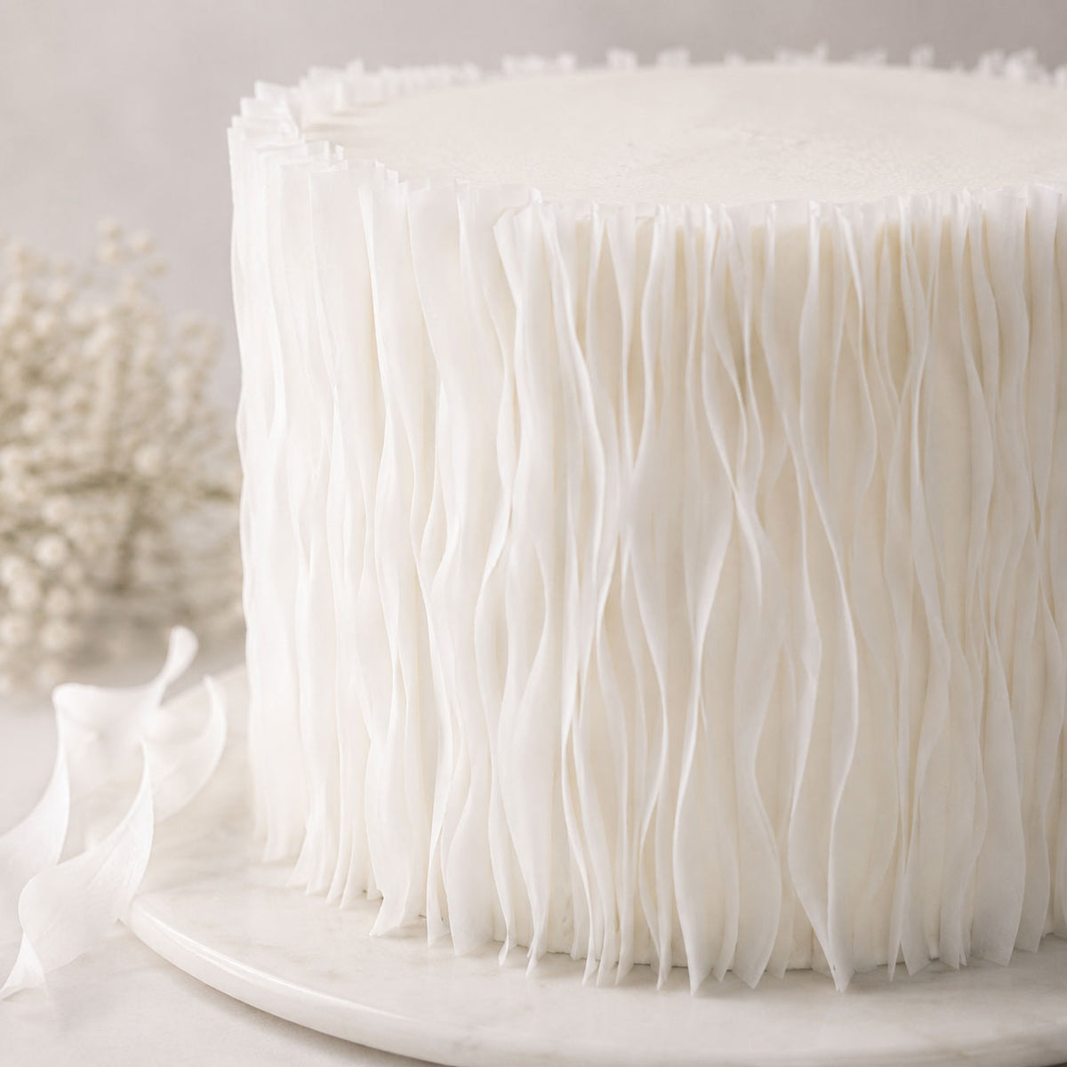 White Wafer Paper Wavy Strips - Edible Cake Texture Decor