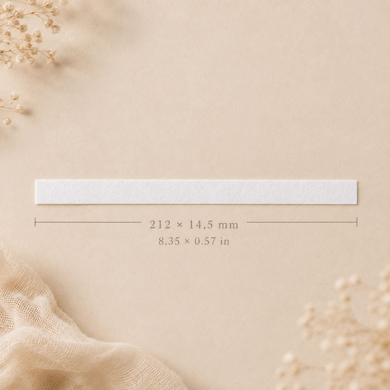 Single edible wafer paper strip shown flat with labeled dimensions 212 by 14.5 millimeters