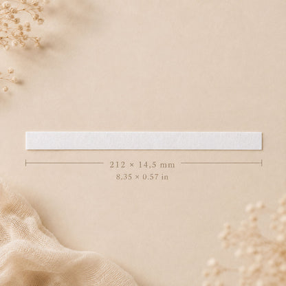 Single edible wafer paper strip shown flat with labeled dimensions 212 by 14.5 millimeters