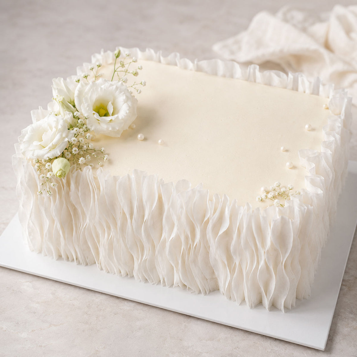 White Wafer Paper Wavy Strips - Edible Cake Texture Decor