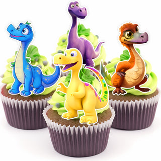 Dinosaurs Edible Cupcake Toppers - 16 Pre-Cut Pieces on Wafer Paper, Sugar Sheet, or without cutting Chocotransfer