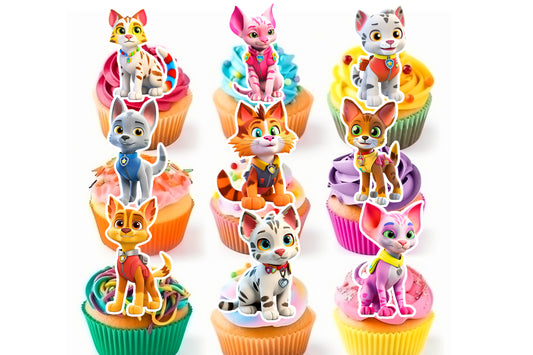 Kittens Edible Cupcake Toppers - 19 Pre-Cut Pieces on Wafer Paper, Sugar Sheet, or without cutting Chocotransfer