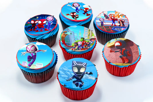 24 Spidey Edible Cupcake Toppers - Choose from Wafer Paper, Sugar Sheet, or Chocotransfer with No Cutting Required