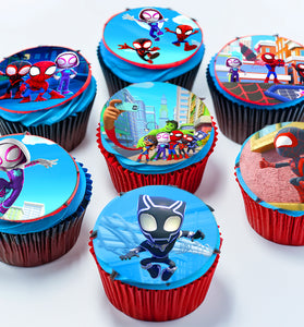 24 Spidey Edible Cupcake Toppers - Choose from Wafer Paper, Sugar Sheet, or Chocotransfer with No Cutting Required