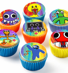 Rainbow Friends Edible Cupcake Toppers - 24 Pre-Cut Pieces on Wafer Paper, Sugar Sheet, or without cutting Chocotransfer