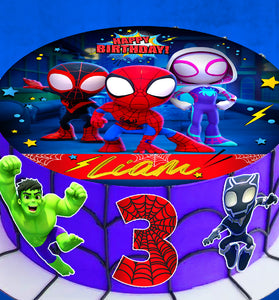 Set of 4 Spidey Edible Cake Toppers - Precut on Wafer Paper, Sugar Sheet, or without cutting Chocotransfer