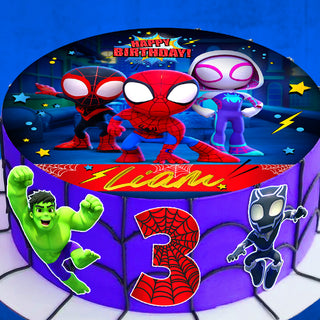 Set of 4 Spidey Edible Cake Toppers - Precut on Wafer Paper, Sugar Sheet, or without cutting Chocotransfer