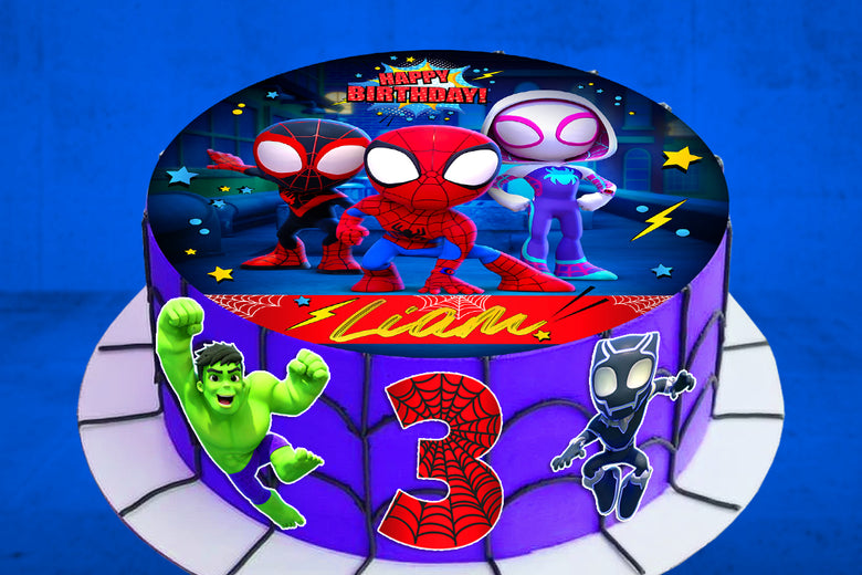 Set of 4 Spidey Edible Cake Toppers - Precut on Wafer Paper, Sugar Sheet, or without cutting Chocotransfer