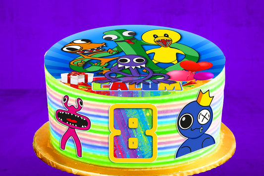 Sada 4 jedlých nástavců na dorty Rainbow Friends - předřezané na oplatkový papír, cukrovou fólii nebo bez řezání Chocotransfer
