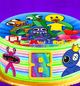 Set of 4 Rainbow Friends Edible Cake Toppers - Precut on Wafer Paper, Sugar Sheet, or without cutting Chocotransfer