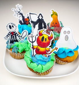 18 Halloween Edible Cupcake Toppers - Precut on Wafer Paper, Sugar Sheet, or without cutting Chocotransfer