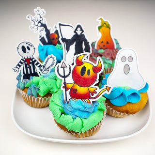 18 Halloween Edible Cupcake Toppers - Precut on Wafer Paper, Sugar Sheet, or without cutting Chocotransfer