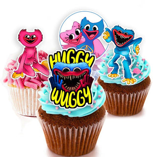 Pre-cut Huggy Wuggy Kissy Missy Edible Cupcake Toppers - 15 Pieces on Wafer Paper, Sugar Sheet, or without cutting Chocotransfer