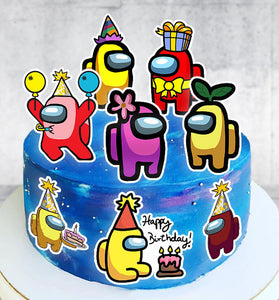 Set of 8 Among Us Edible Cake Toppers - Precut on Wafer Paper, Sugar Sheet, or without cutting Chocotransfer