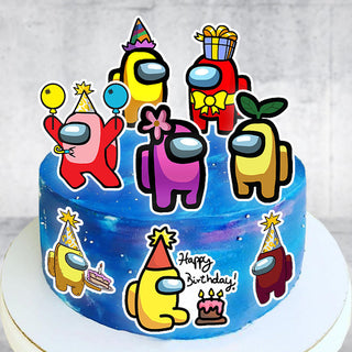 Set of 8 Among Us Edible Cake Toppers - Precut on Wafer Paper, Sugar Sheet, or without cutting Chocotransfer