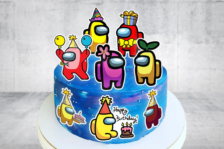 Set of 8 Among Us Edible Cake Toppers - Precut on Wafer Paper, Sugar Sheet, or without cutting Chocotransfer