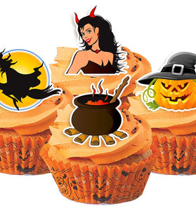 13 Halloween Edible Cupcake Toppers - Precut on Wafer Paper, Sugar Sheet, or without cutting Chocotransfer