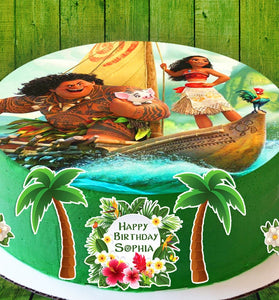 Set of 6 Moana Edible Cake Toppers - Precut on Wafer Paper, Sugar Sheet, or without cutting Chocotransfer