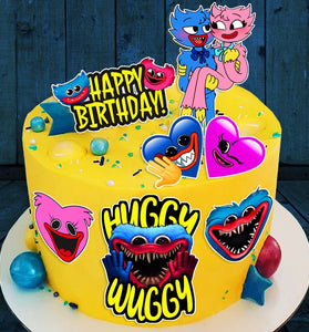 Set of 7 Huggy Wuggy Kissy Missy Edible Cake Toppers - Precut on Wafer Paper, Sugar Sheet, or without cutting Chocotransfer